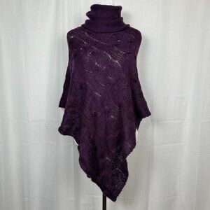 Cable Knit Turtleneck Poncho Sweater Womens OS Asymmetric Purple Fairy Preppy